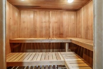 Dry sauna in 24-hours fitness and wellness center at drawbridge apartments in harrison township, mi.